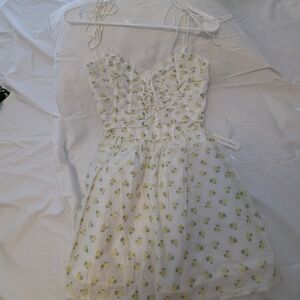 White Dress with Yellow Floral Pattern